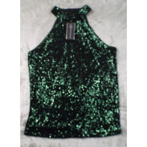 CABLE & GAUGE Top Womens Small Dark Green Sequin Party Club Dancing NWT
